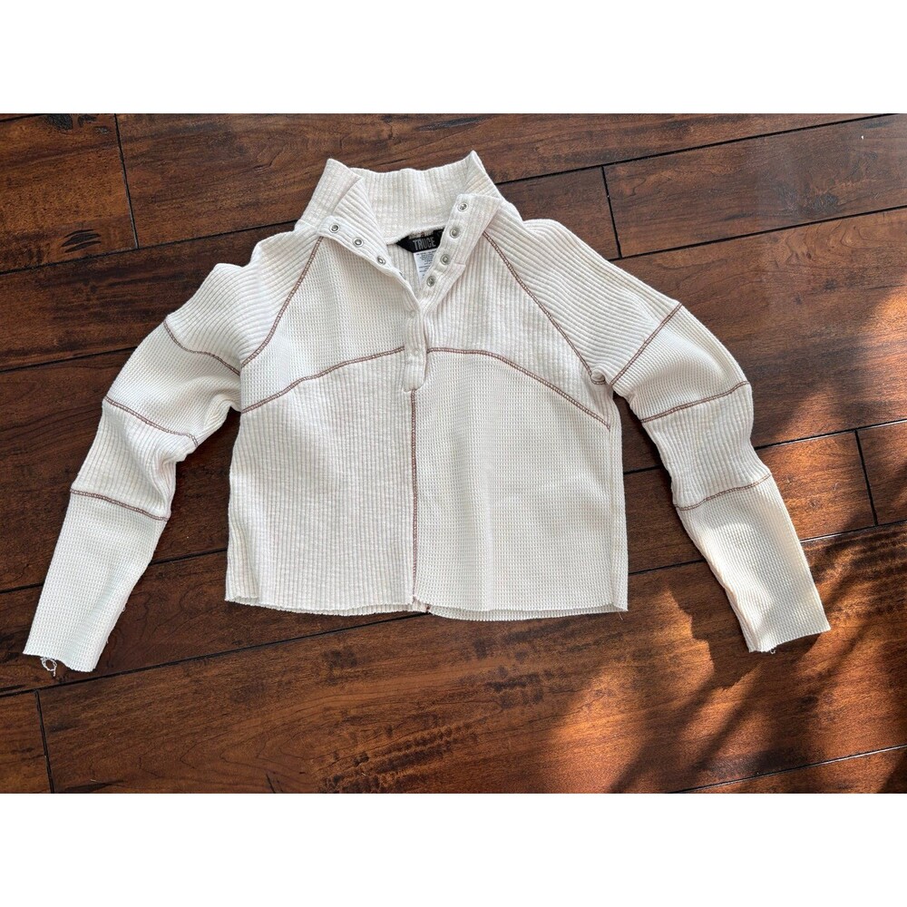 Truce Girls Size S (7-8) Waffle Knit Raw Edges Long Sleeve Shirt